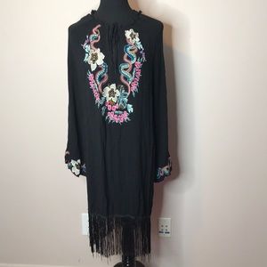 SHEIN bright embroidered & fringed dress.